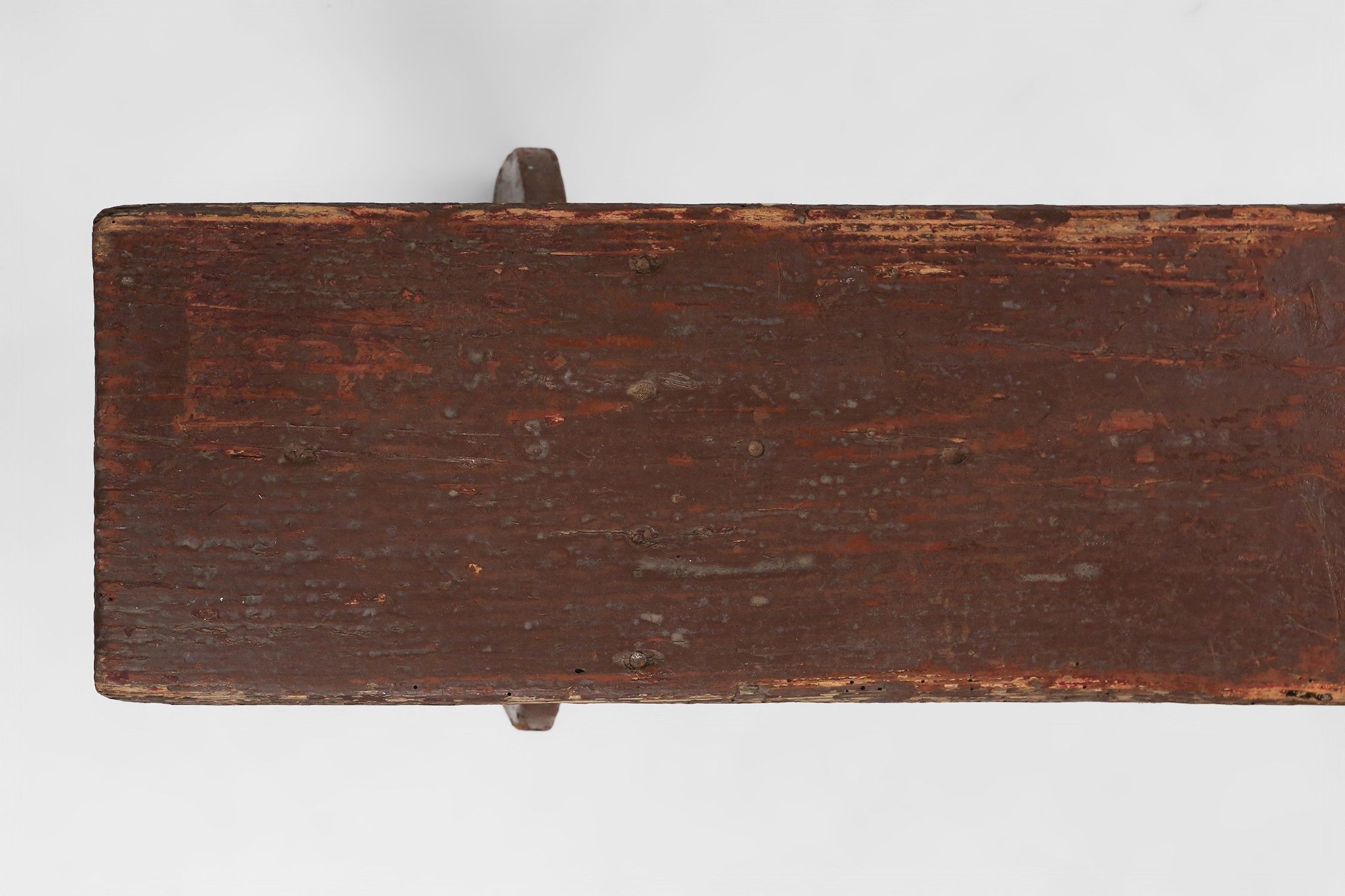 Mid-century rustic bench in brown painted wood, France ca. 1890thumbnail
